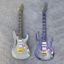 LED Electric Guitar Acrylic Body Crystal Guitar Blue Vine Inlay Sweet Sound