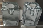 Set Of 2 Vintage Blenko Clear Art Glass Handmade Candlestick Holders 2 5/8’’