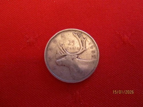 1952  Silver Twenty-Five Cents Coin  From Canada .  Condition VG