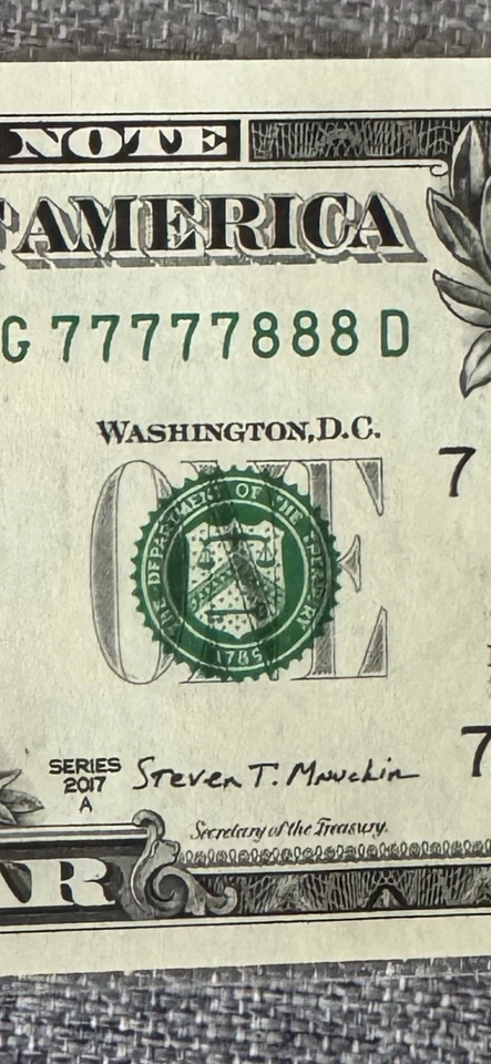 Fancy $1 Uncirculated Binary 5 Leading seven/3 Eight(77777888) Series 2017A - Image 2 of 2