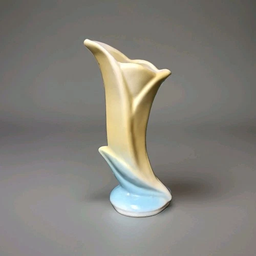 Vintage Shawnee Pottery Yellow and Blue 5" Bud Vase 112-5