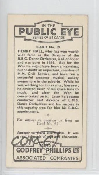 1935 Godfrey Phillips In The Public Eye Tobacco Henry Hall #21 - Image 2 of 2