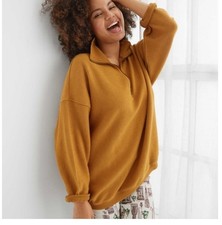 Aerie Corded Oversized Quarter Zip Sweatshirt Size Small Mustard Yellow H10