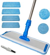 17.5'' Microfiber Mop for Floor Cleaning-Blue Flat Floor Mop with 58'' Stainless