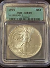1990 AMERICAN SILVER EAGLE ICG MS69 ''GREEN LABEL'' SILVER EAGLE.
