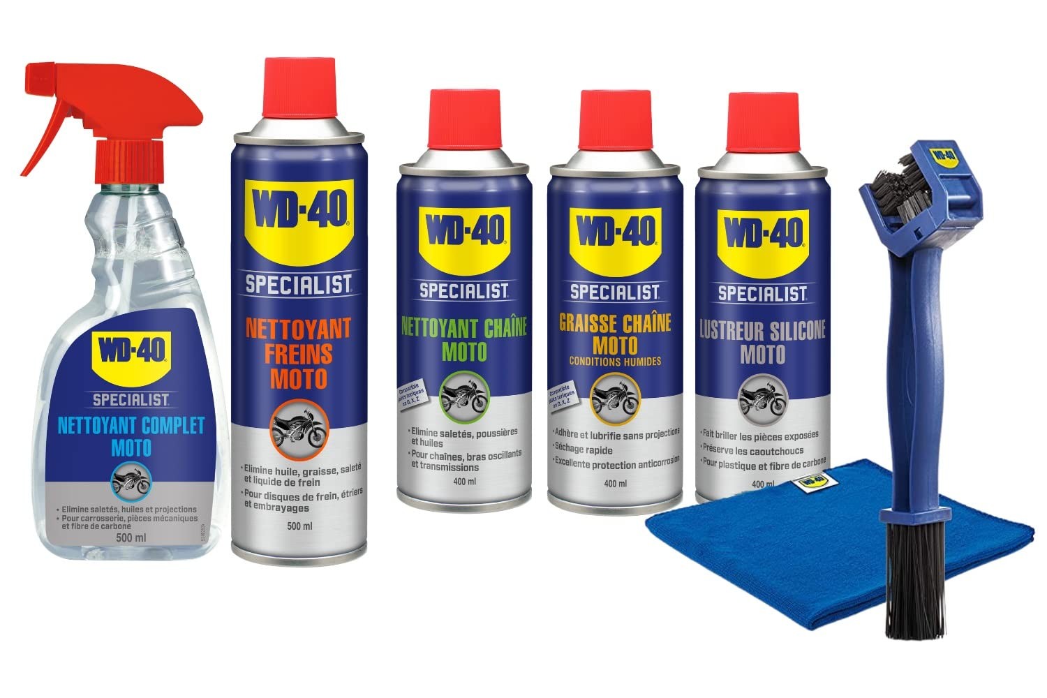 Kit d'entretien moto complet anti-corrosion pour lubrifier la chaîne et rénover les plastiques