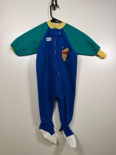 Vtg Pooh Kids Boys Winnie The Pooh One Piece Footed Pajama Overall Blue Size 3T