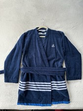 Brooks Brothers Men's One Size Blue/White Terry Cotton Striped Belted Logo Robe