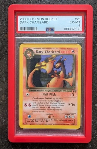 Pokémon TCG Dark Charizard 21/82 Rare Card Vintage - Graded PSA 6 with guard