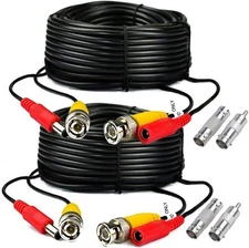 2-Pack 125ft Black Pre-Made All-in-One BNC Male to Yellow Connector 
