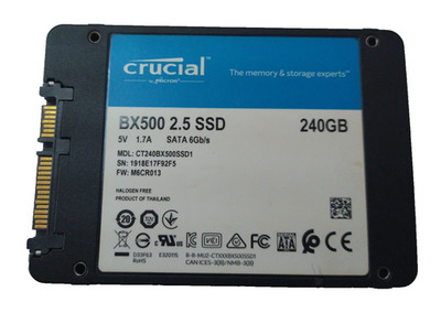 CRUCIAL 240GB SSD SATA CT240BX500SSD1 S/N: 1918E17F92F5 #NFP3140