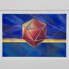 MARK BUSACCA Mixed Media ICOSAHEDRON / San Francisco Artist / 4x6 on 16x20 Paper