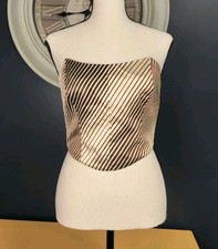Reformation Maia 100 Silk Bustier Corset Top Size 4/S Brown Ivory Striped NWT