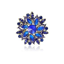 Rhinestone Flower Brooch for Women Vintage Crystal Flower Brooch Pin Blue