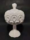 L. E. Smith / L. G. Wright Moon & Star Milk Glass Covered Compote 10” Vintage