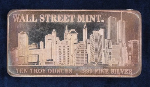 10 oz 0.999 Fine Silver Bar Wall Street Mint