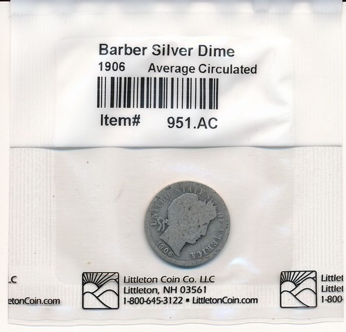 1906 FRISEUR SILBER GROSCHEN 10C (DURCHSCHNITTLICH ZIRKULIERT) VERSIEGELT LITTLETON TASCHE