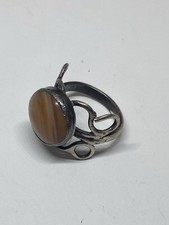 SIZE 8 6.5g 925 STERLING SILVER AGATE OPEN WORK VINTAGE RING GEMSTONE
