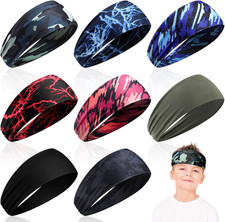 8 Pieces Boys Headbands Athletic Sweatbands Kids Sports Wicking Breathable Head