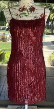 Dangling Sequins Lined Trixxy Red Sleeveless Party Dress Sz S  32” Bust