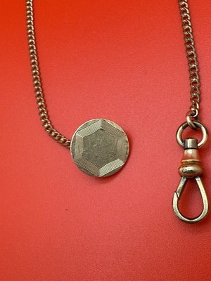 20世紀初頭｜アメリカ｜Simmons社｜ウォッチチェーン Vintage Simmons Pocket Watch Chain 9.5” Gold Filled Button Not T