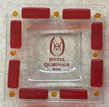 Vintage HOTEL QUIRINALE ROMA, ROME, Square Glass ASHTRAY