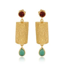 Green Onyx Garnet Gemstone 925 Silver Gold Plated Tree Bark Earrings Jewelry