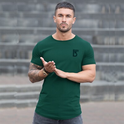 Herren Slim Fit T-Shirt Muscle Fit Gym Top Designer Kurzarm Curved Hem Tee