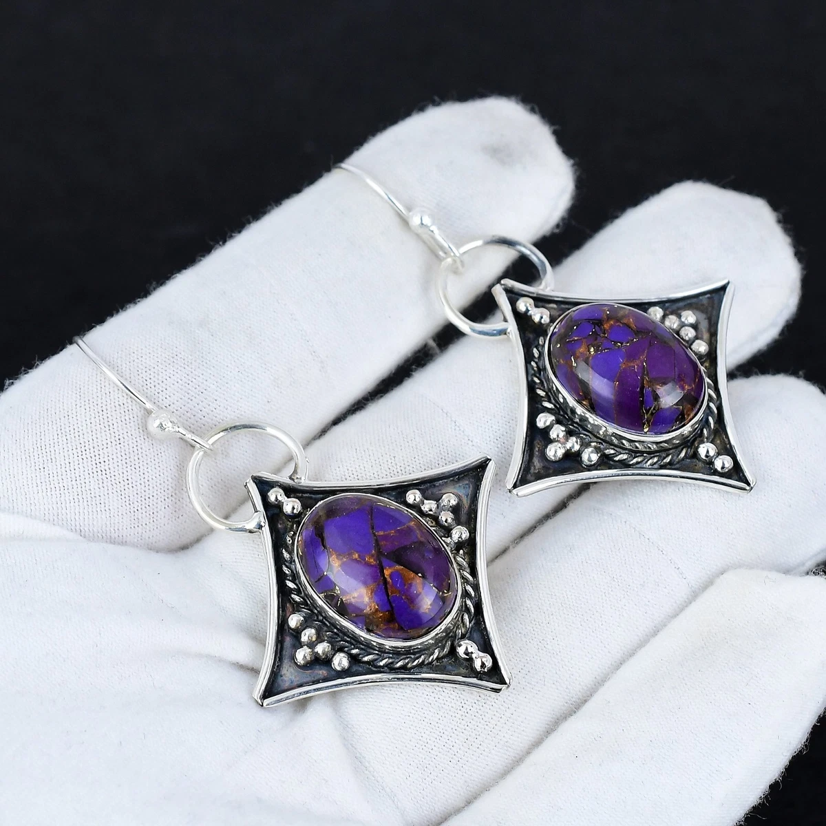 NOVICA Orecchini Pendenti In Argento 925 Con Turchese E Ametista - 'Risplende In Viola' - Commercio Equo E Solidale - 4
