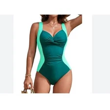 Blooming Jelly One Piece Swimsuit Green Aqua Twist Front Size XXL NWT