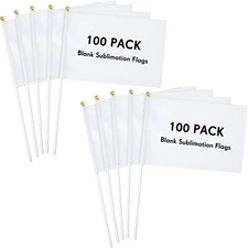 Remerry 100 Pieces Sublimation Flags Blank Small White Blank Flags on Stick f...