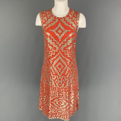 NAEEM KHAN Size M Orange Silver Geometric Sleeveless Cocktail Dress | eBay