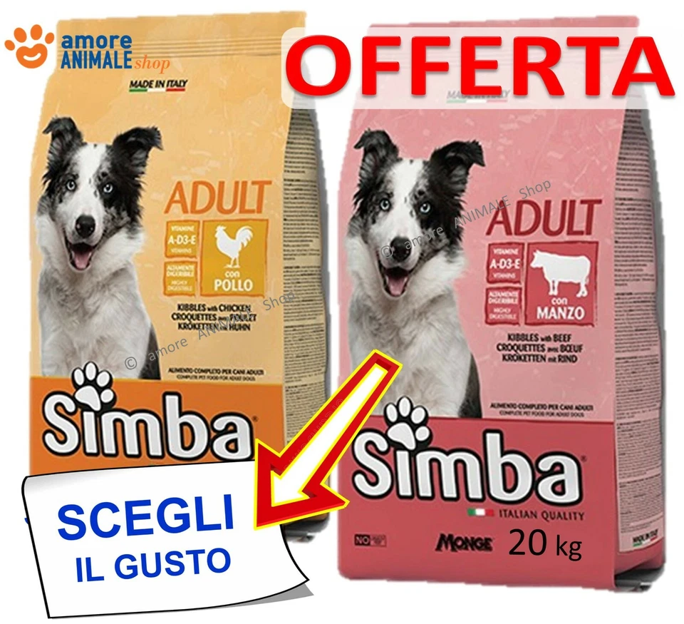 Monge SIMBA 20 kg Manzo / Pollo - Crocchette per CANI Adulti - OFFERTA