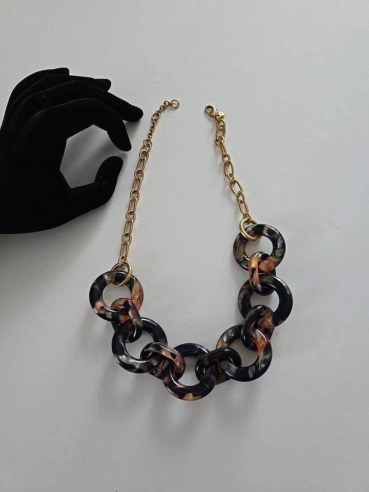 J. Collar Crew Grueso Cadena Eslabón Marrón Imitación Caparazón de Tortuga Acrílico Joyería 19" Foto 2 de 4