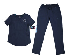 Scrubstar Gray Mock Wrap Top Performance Drawstring Pants Womens Scrub Set XS