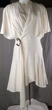 G. P. D. Women Ivory buckle Ring Linen Blend Wrap Dress Size Small