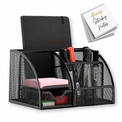 Maypes Mesh Desk Organizer with Sticky Notes, for Home, Office, School and more