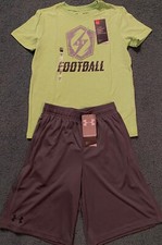 NWT Boys Under Armour YMD Lime Green/Gray/Black FOOTBALL Shorts Set M