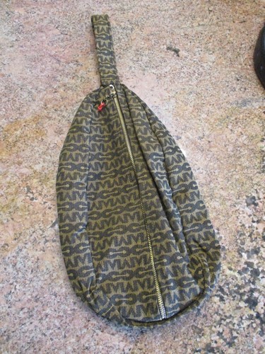 Mark Cross vintage brown logo fabric vinyl lined zip shoe bag 12 in