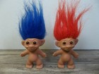 2 Troll dolls 1 pink 1 blue hair made by uneeda doll co made China 3" tall S