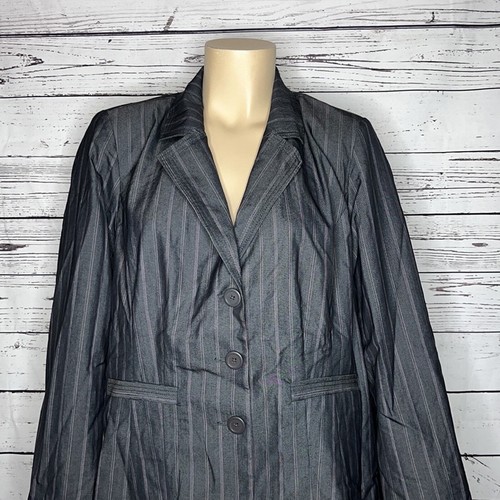 Lane Bryant NWT Sz 28 Gray & Pink Stripe Button Front Notch Collar Blazer Jacket - Picture 2 of 5