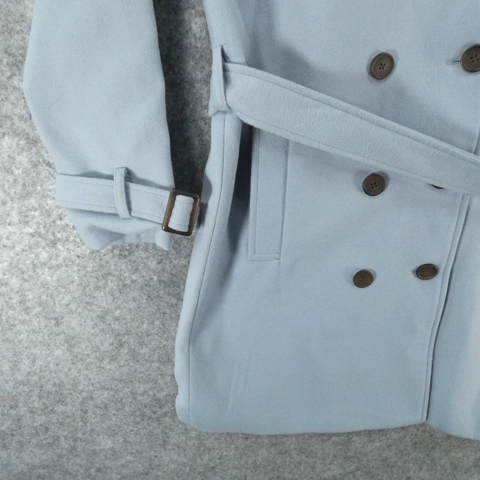 Trench coat feminino Gianni Bini pequeno azul peito duplo forrado cinto casaco feminino - Imagem 4 de 4