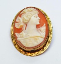 Antico 10K Oro Intagliato Cover Cammeo Spilla 6 + Grammi