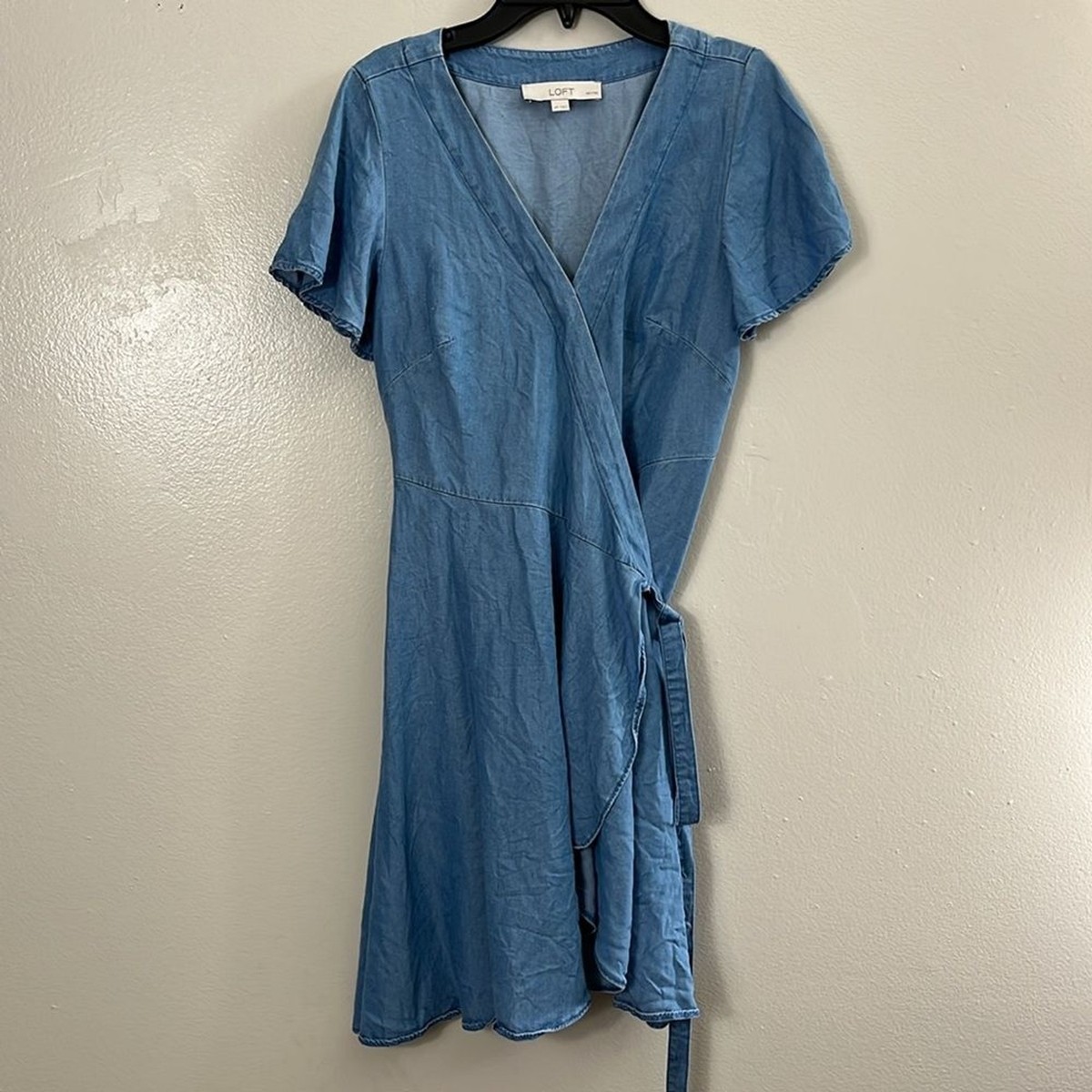 knee length dresses for ladies Washed Denim Wrap Midi Dress main image 0