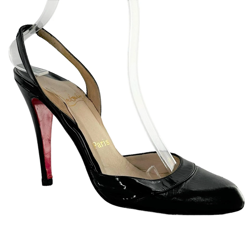 Christian Louboutin 黑色皮革和漆皮露跟 38 码高跟鞋 — 第 4/4 张图片