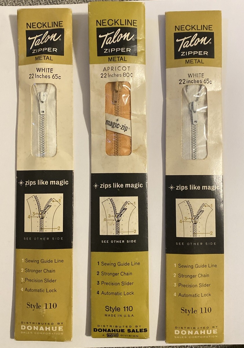 3 Talon Zipper Vintage 22” Metal Neckline Zippers Style 110 White