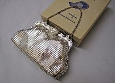 Vintage Whiting & Davis Silver Metal Mesh Purse Rhinestone Clasp - Nos