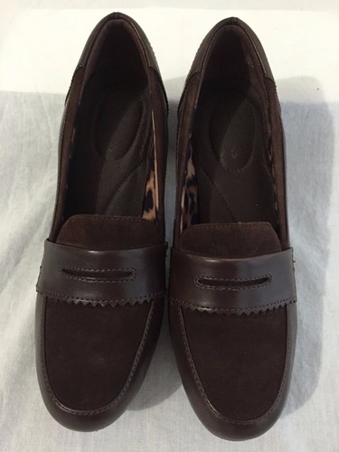 Clarks Heels Pumps Brown Leather & Suede Size 6.5M - Picture 5 of 10