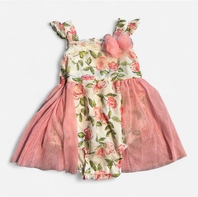 Little Lass Baby Girl 1 Pc Dress Pink Roses, Tulle, 6/9 Mos, Snap Closure