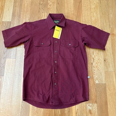 Cabelas Roughneck Shirt Men's Maroon Canvas Button Up Workwear Outdoor S NWT